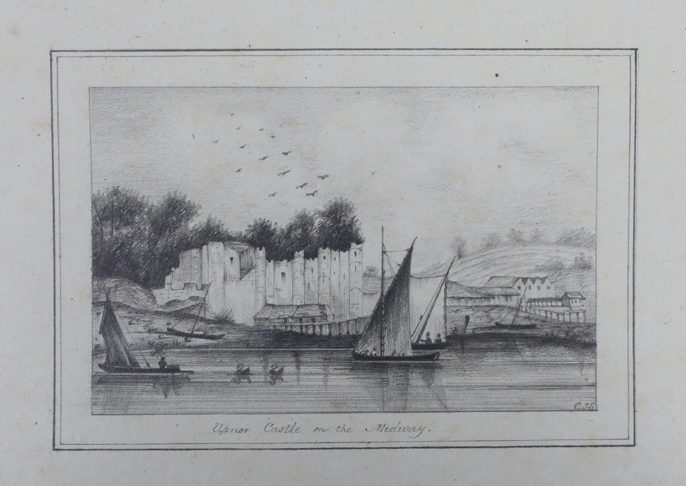 C.J.S. 1841, two pencil vignettes of Upnore Castle and Porto Ferrago, initialled, one dated, 6 x 9 cm and 4.5 x 5.5cm